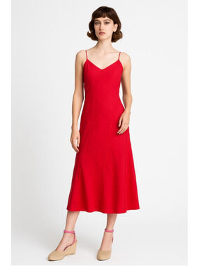 Vintage Ross Mayer Red 100% Linen Bias Cut Slip Dress Made in Canada - S / M